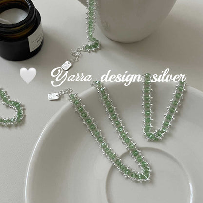 S925 Sterling Silver Green Crystal Beaded Bracelet