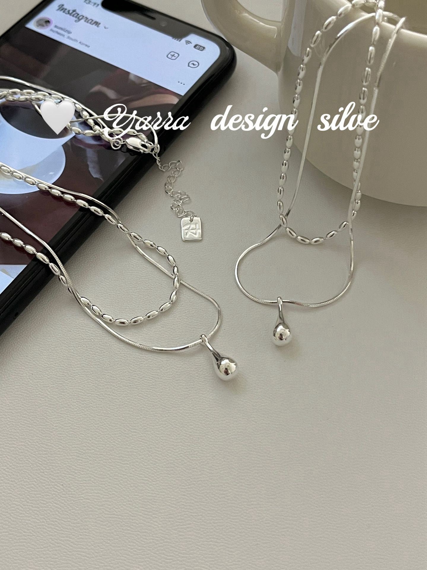 Minimal Teardrop Silver Necklace (Layered Look)