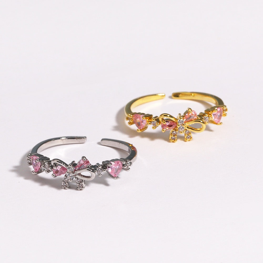 Bow Ring | Cubic Zirconia | Adjustable Open Ring | Sweet Luxury