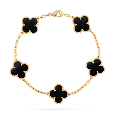 【18K Gold Plated Brass】CNC Lucky Clover Five-Flower Bracelet