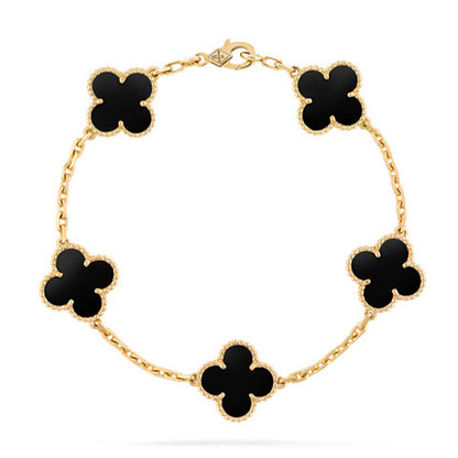 【18K Gold Plated Brass】CNC Lucky Clover Five-Flower Bracelet
