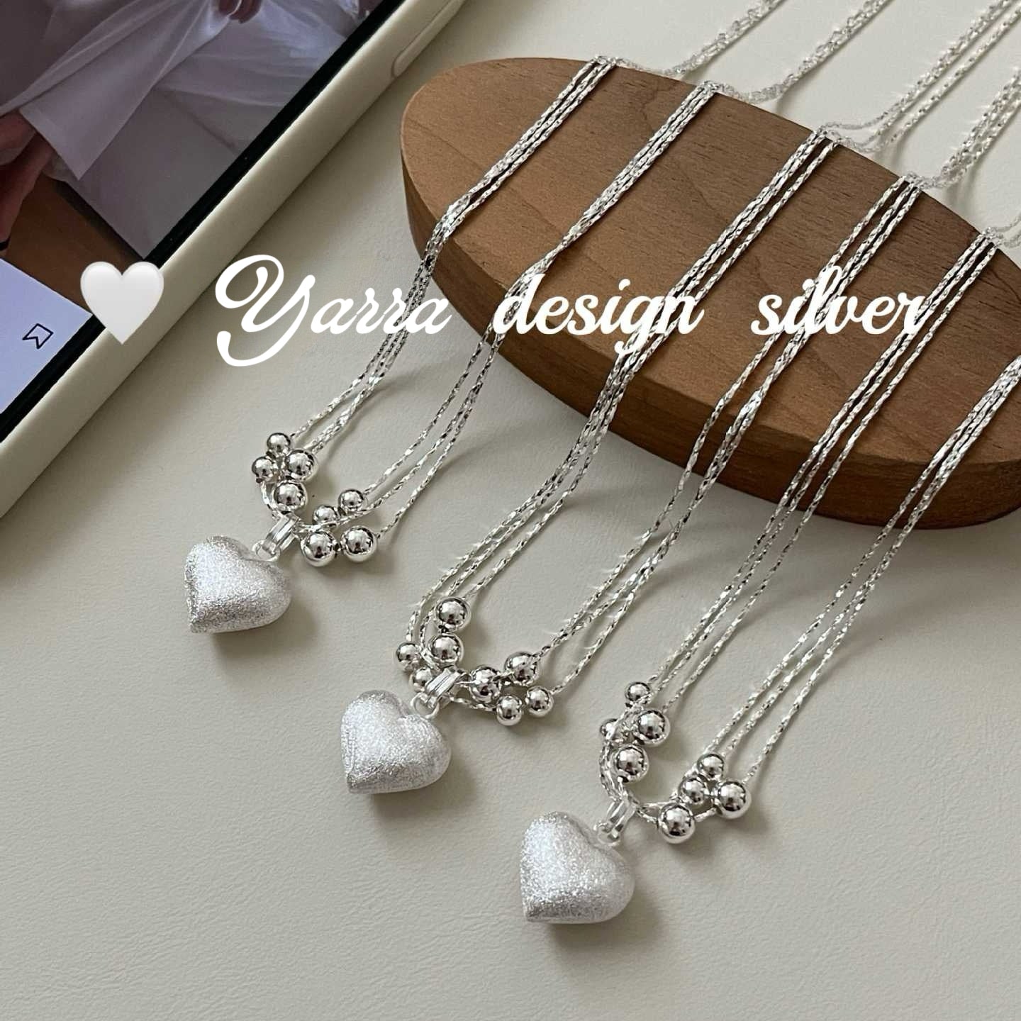 S925 Sterling Silver Layered Brushed Heart Necklace