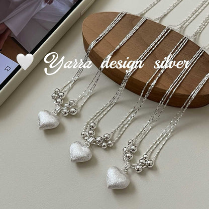 S925 Sterling Silver Layered Brushed Heart Necklace