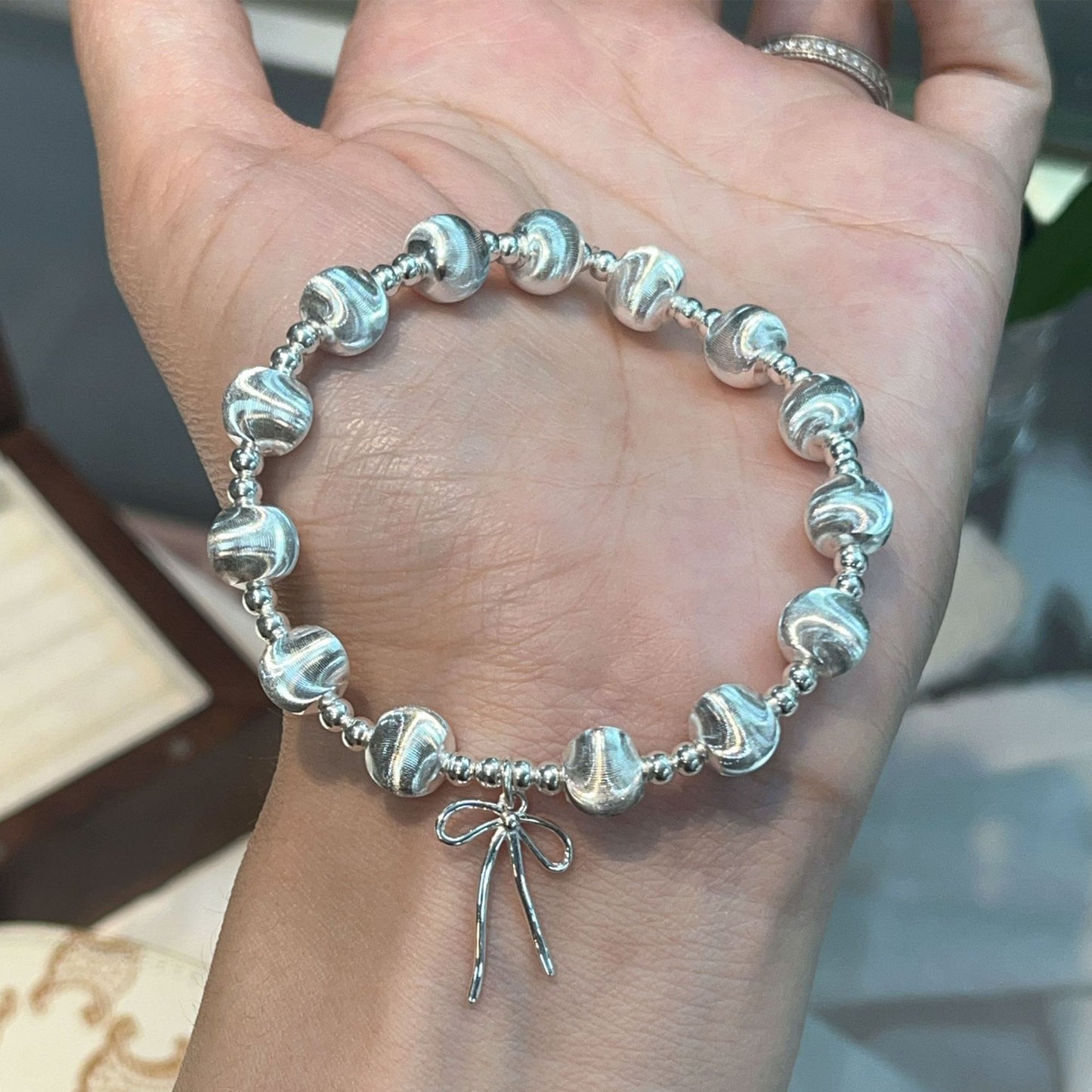 Minimalist Brushed Bead S925 Sterling Silver Bracelet