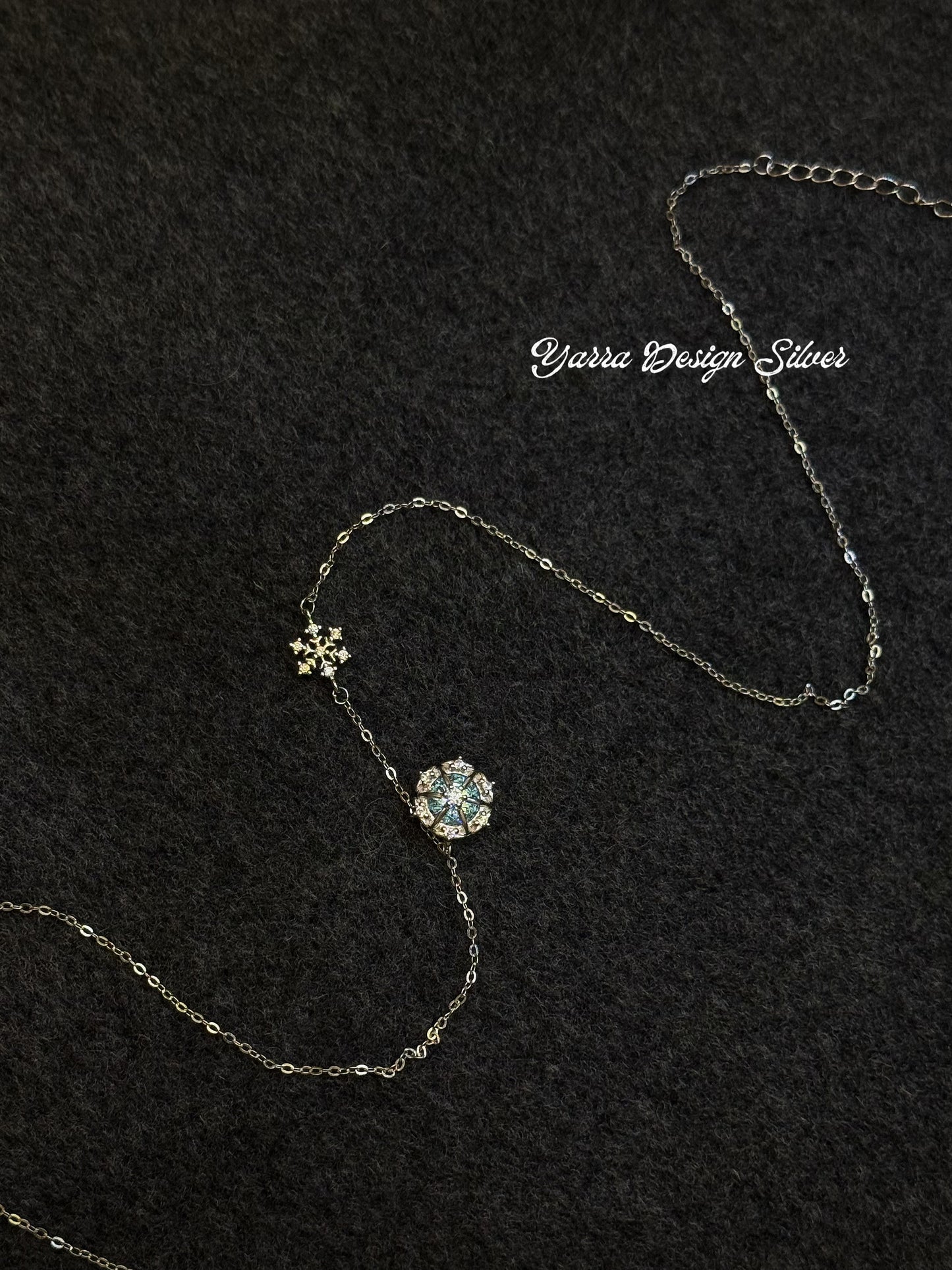 S925 Sterling Silver Snowflake Blue Pendant Necklace