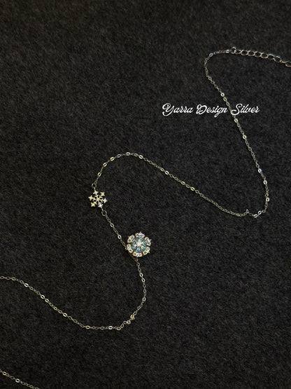 S925 Sterling Silver Snowflake Blue Pendant Necklace