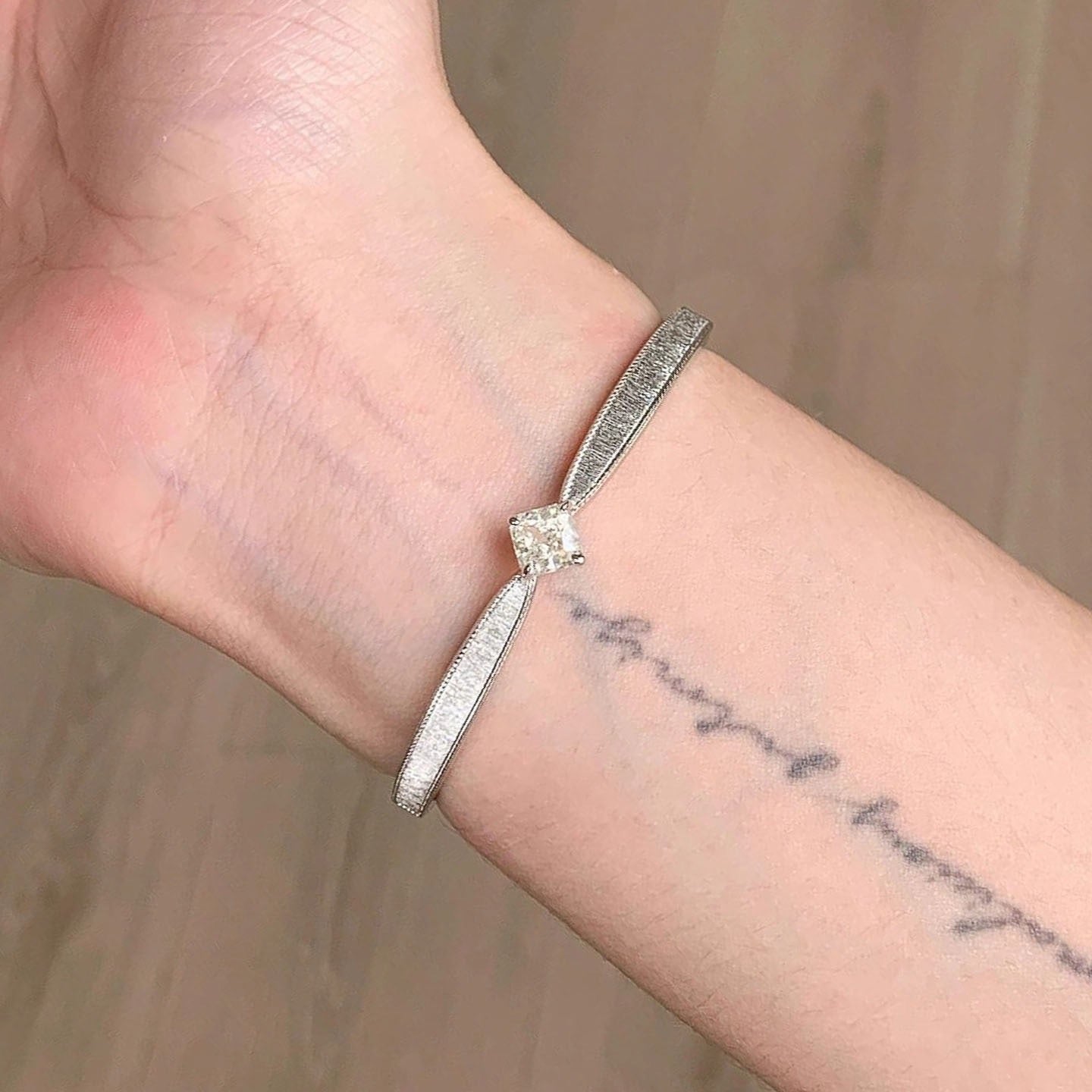 Silver Brushed Crystal Cuff Bracelet