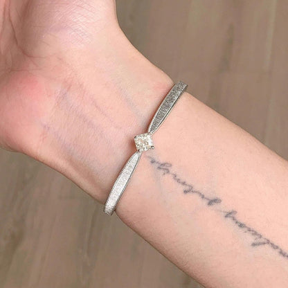 Silver Brushed Crystal Cuff Bracelet