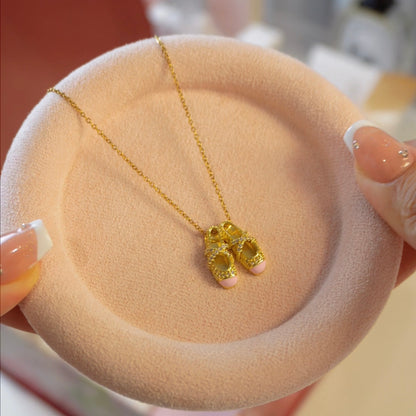 Mini Ballet Shoe Pendant Necklace | Cubic Zirconia | Gold / Silver