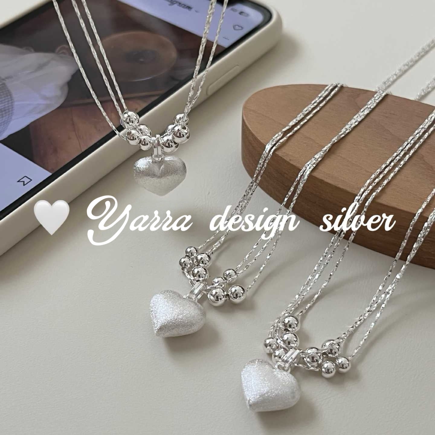S925 Sterling Silver Layered Brushed Heart Necklace