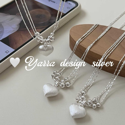 S925 Sterling Silver Layered Brushed Heart Necklace
