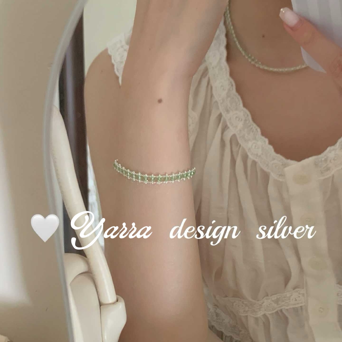 S925 Sterling Silver Green Crystal Beaded Bracelet