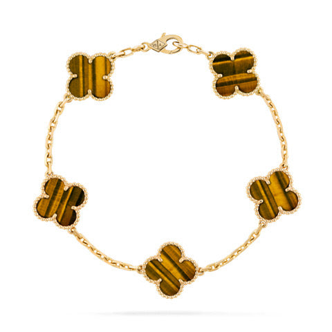 【18K Gold Plated Brass】CNC Lucky Clover Five-Flower Bracelet