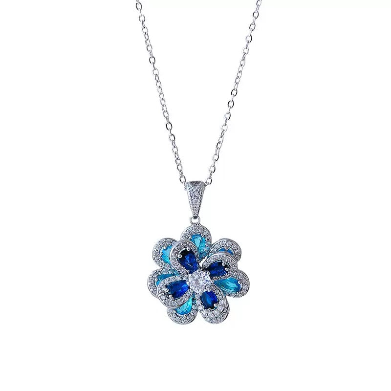 Blue Camellia Blossom Necklace & Earring