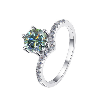 Crown Cut Moissanite Ring | Platinum Tone