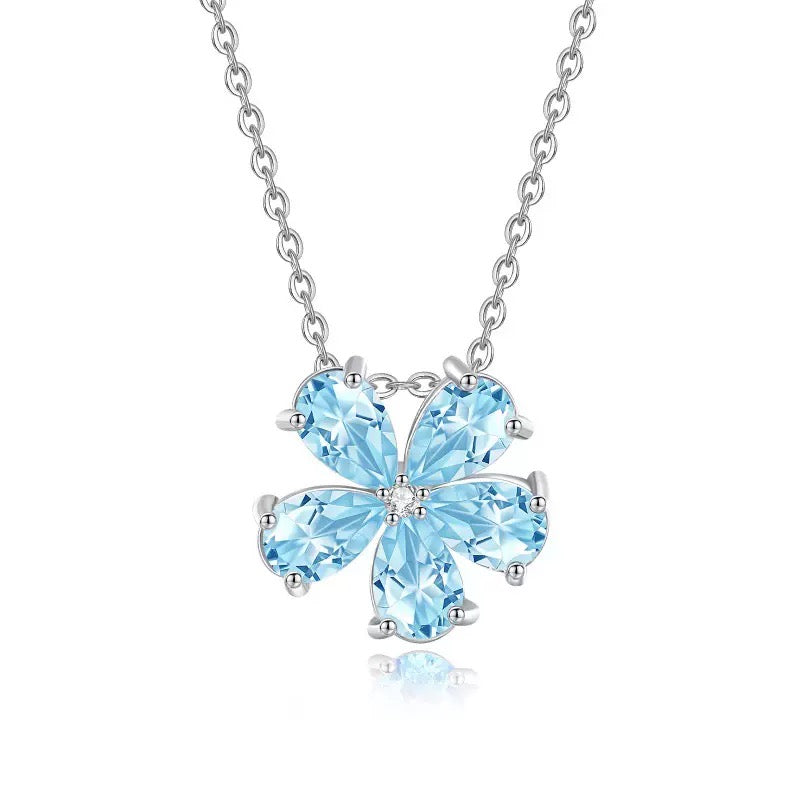 Natural Gemstone S925 silver Five-Petal Flower Necklace