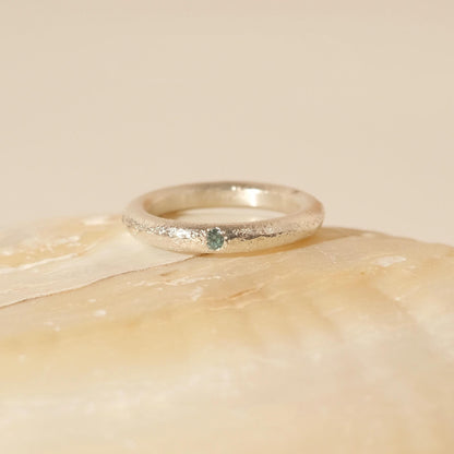 Ice Blue Accent Textured Silver Ring