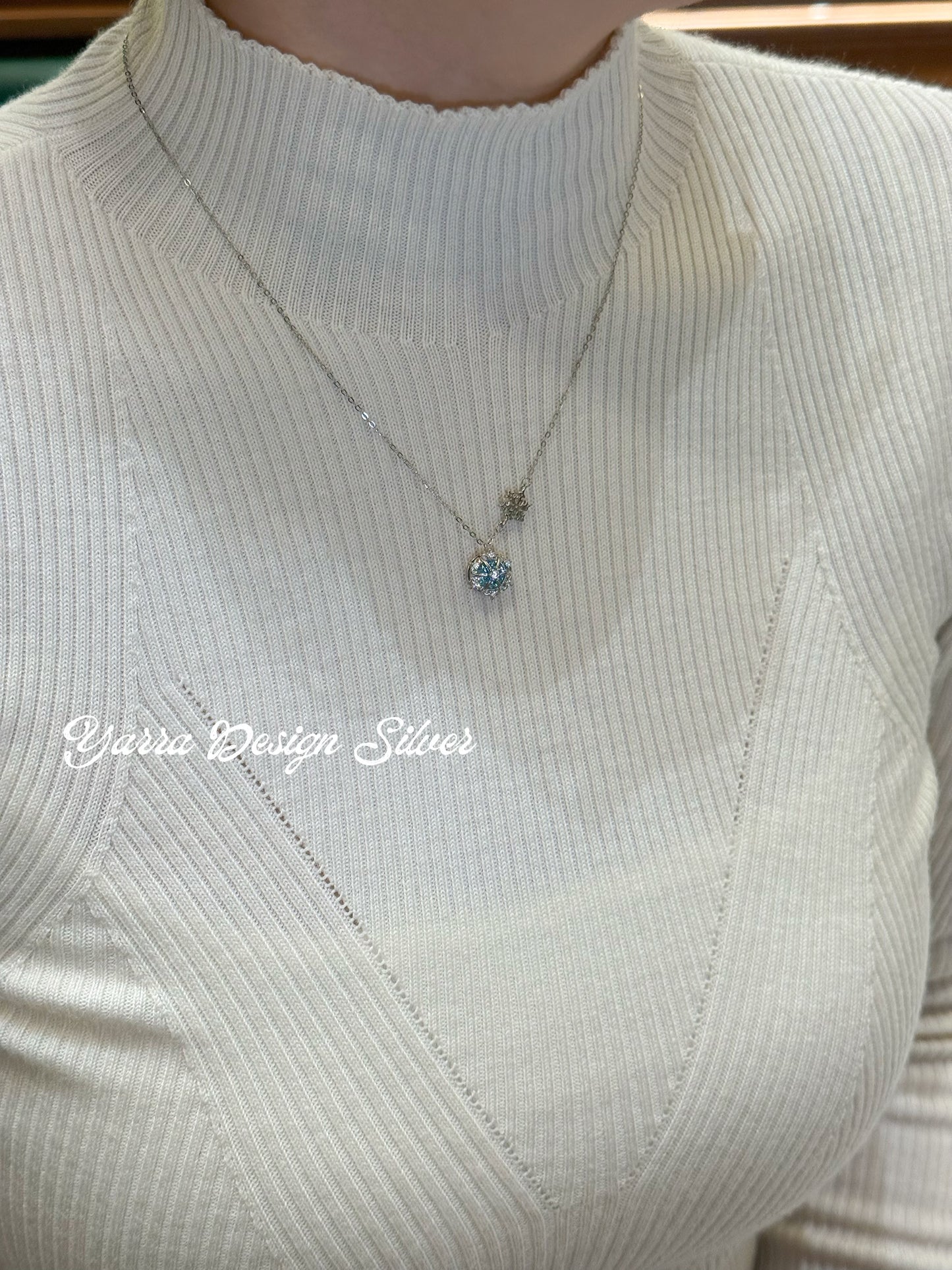 S925 Sterling Silver Snowflake Blue Pendant Necklace