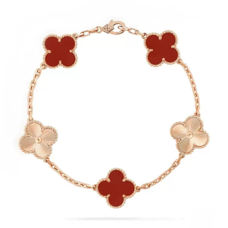 【18K Gold Plated Brass】CNC Lucky Clover Five-Flower Bracelet
