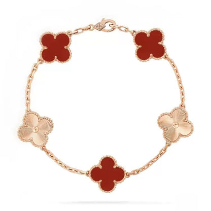 【18K Gold Plated Brass】CNC Lucky Clover Five-Flower Bracelet