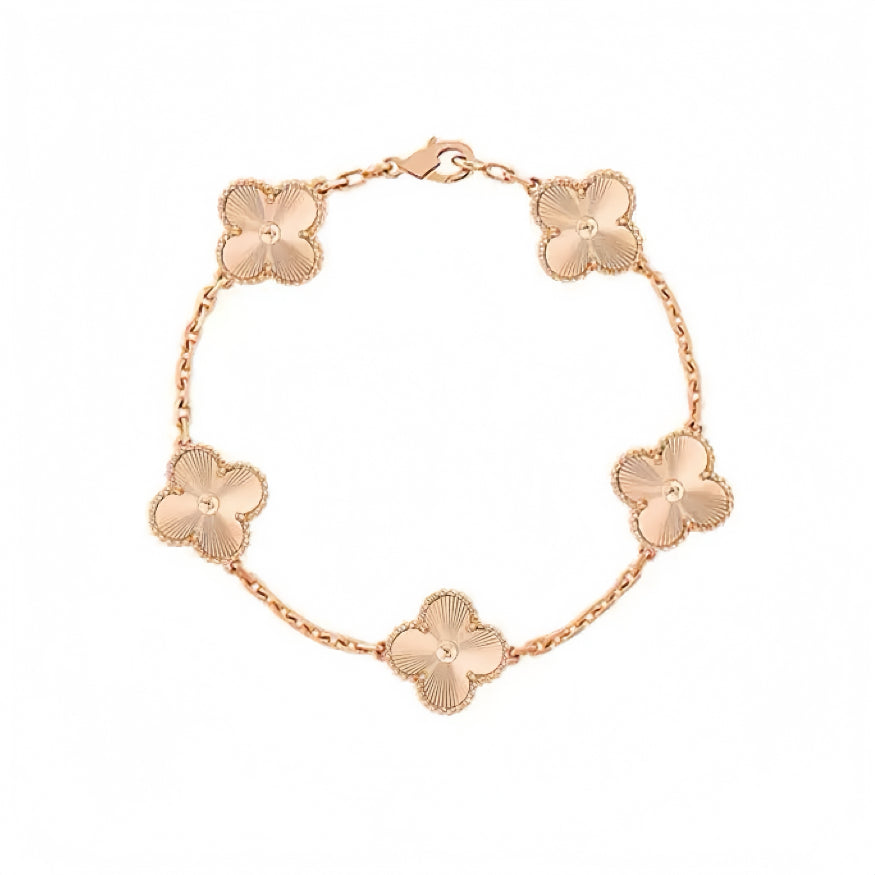 【18K Gold Plated Brass】CNC Lucky Clover Five-Flower Bracelet