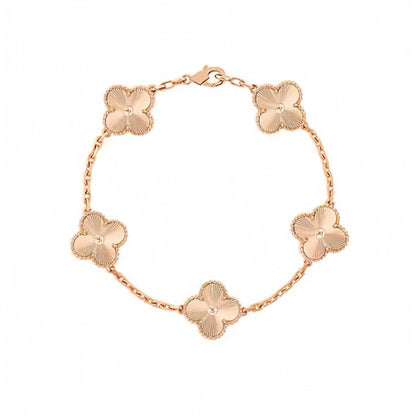 【18K Gold Plated Brass】CNC Lucky Clover Five-Flower Bracelet