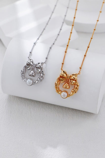 【Premium quality】925 Sterling Silver Christmas Wreath Pearl Necklace