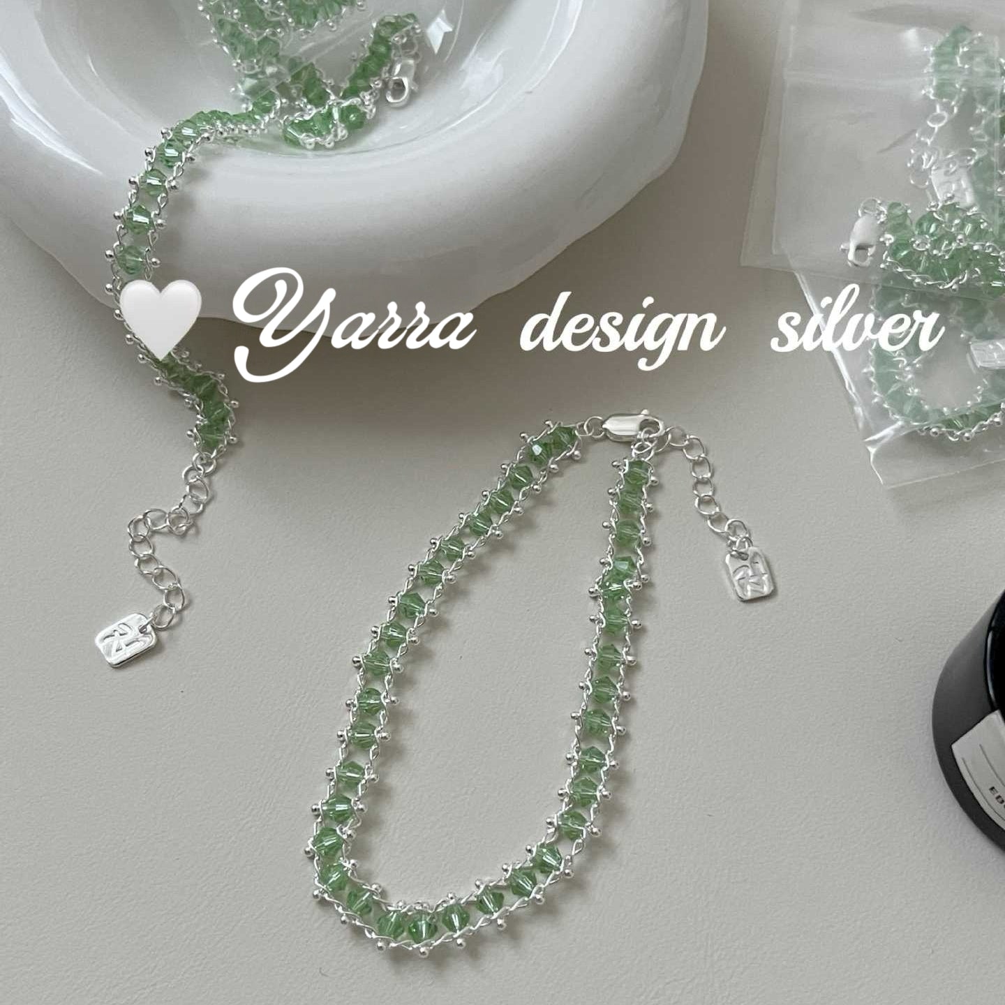 S925 Sterling Silver Green Crystal Beaded Bracelet