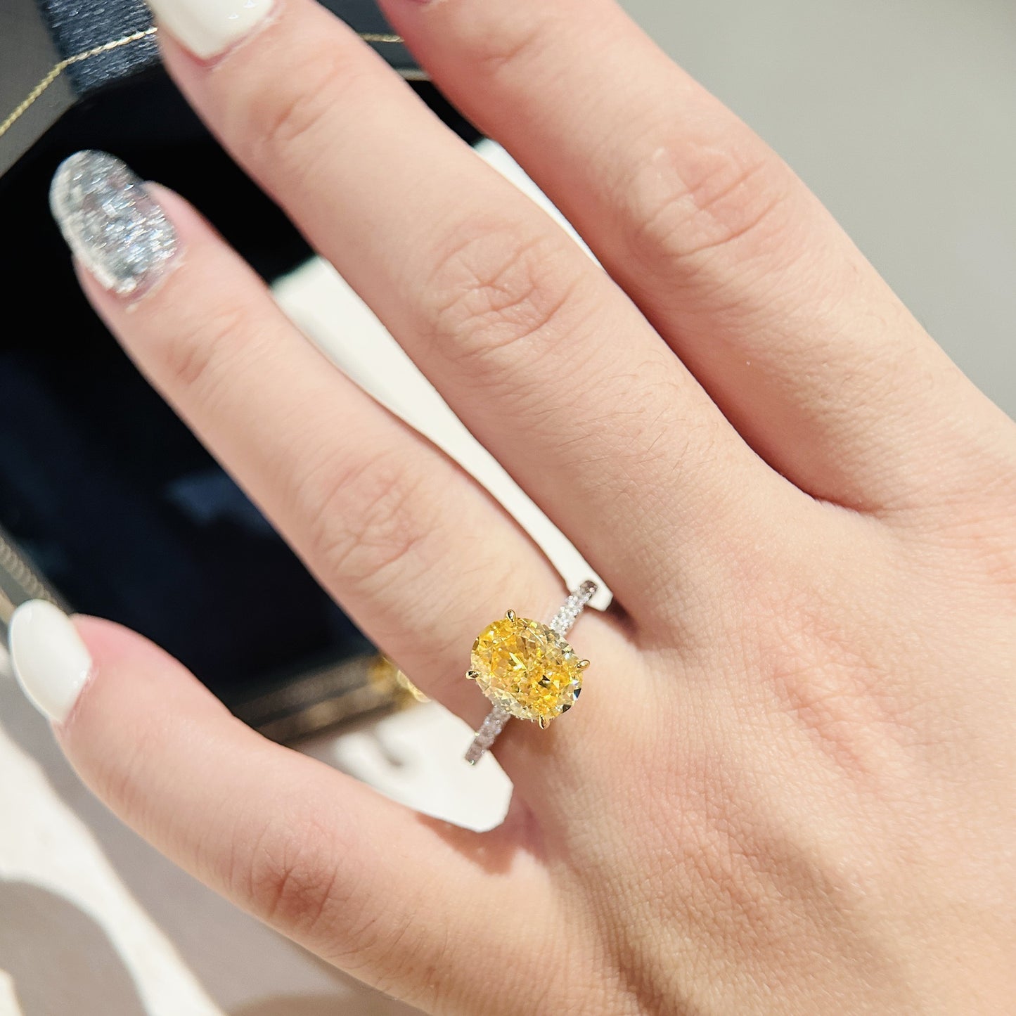 925 Sterling Silver Oval Yellow Diamond Ring Minimal Luxury