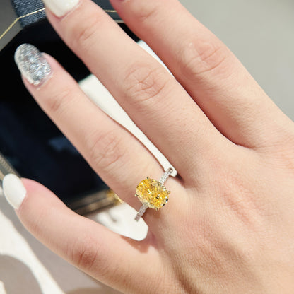 925 Sterling Silver Oval Yellow Diamond Ring Minimal Luxury