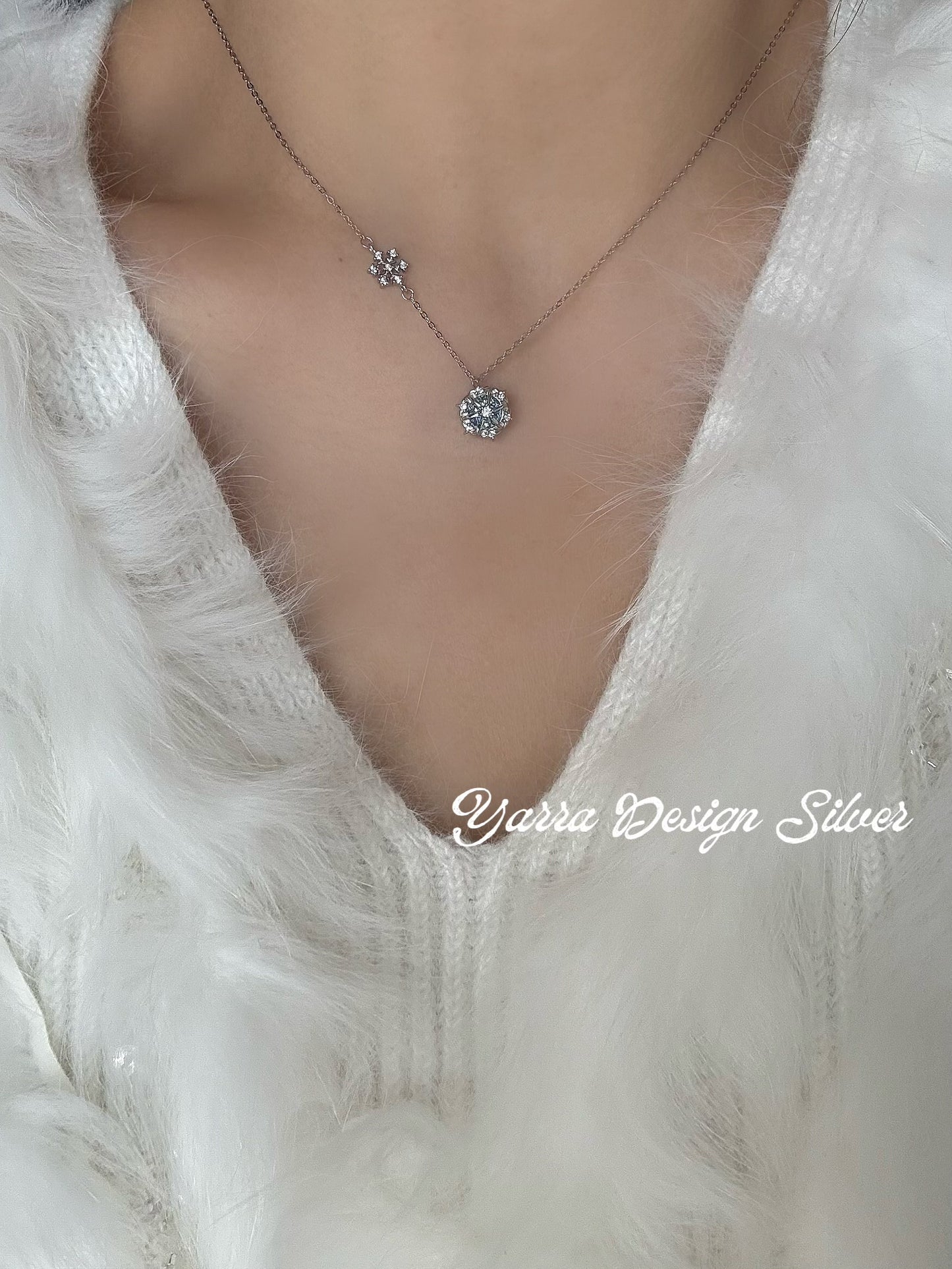S925 Sterling Silver Snowflake Blue Pendant Necklace