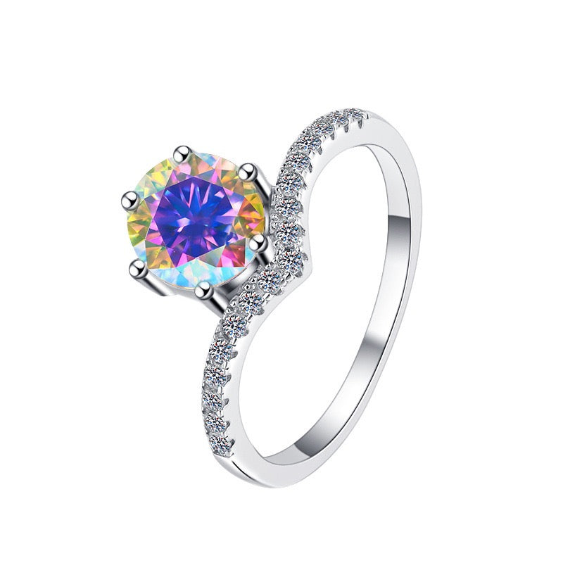 Crown Cut Moissanite Ring | Platinum Tone