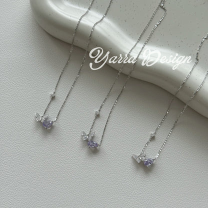 S925 Sterling Silver Purple Ice-Cut Butterfly Necklace | Certified