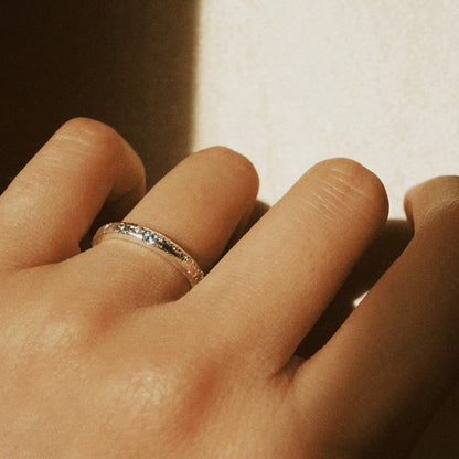 Ice Blue Accent Textured Silver Ring
