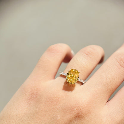 925 Sterling Silver Oval Yellow Diamond Ring Minimal Luxury