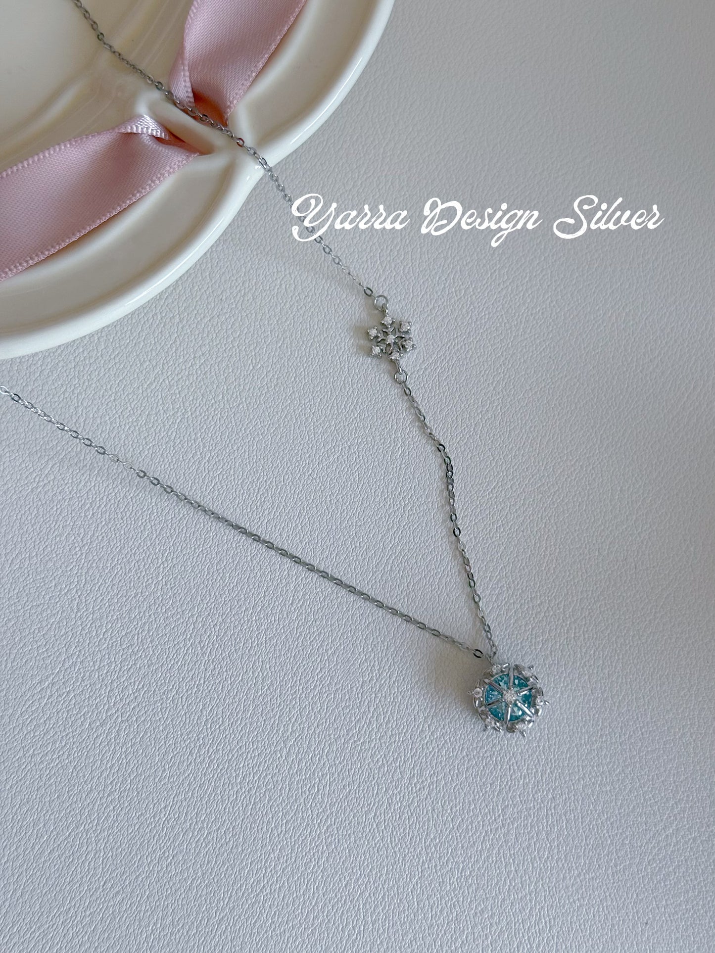 S925 Sterling Silver Snowflake Blue Pendant Necklace