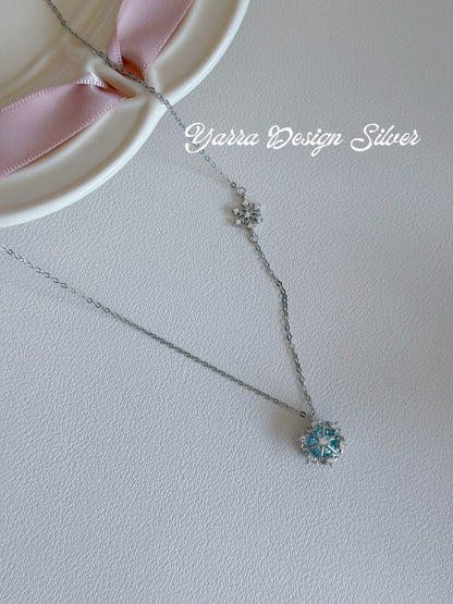 S925 Sterling Silver Snowflake Blue Pendant Necklace