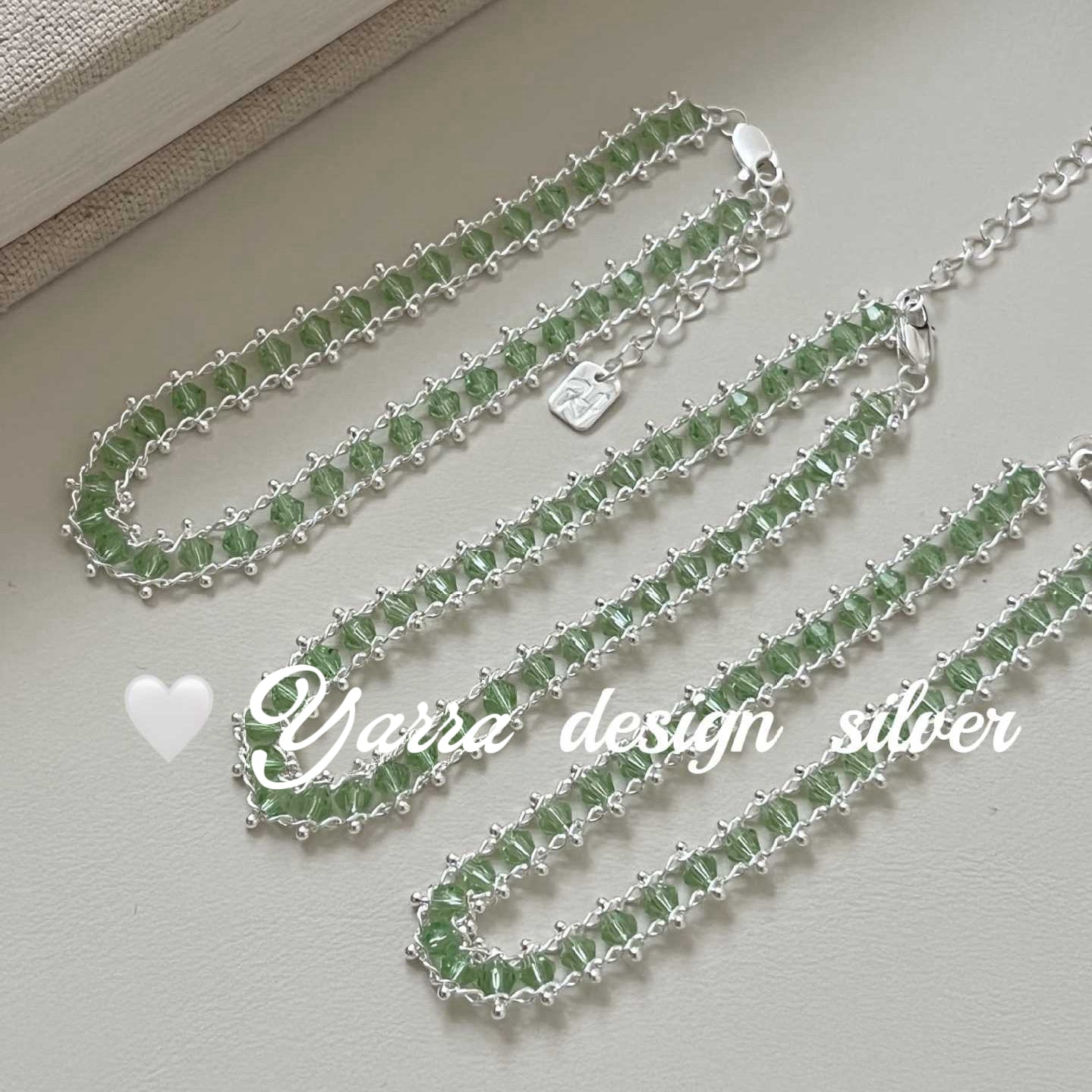 S925 Sterling Silver Green Crystal Beaded Bracelet