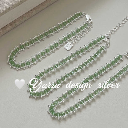 S925 Sterling Silver Green Crystal Beaded Bracelet
