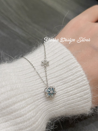 S925 Sterling Silver Snowflake Blue Pendant Necklace