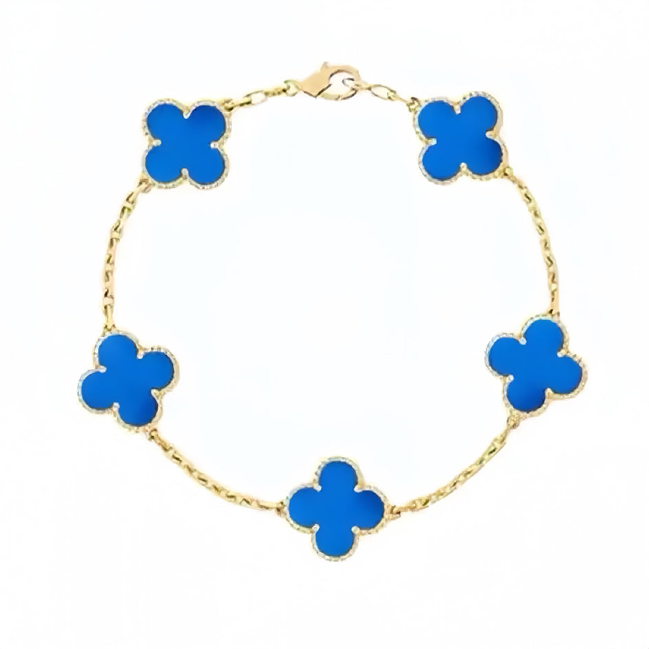 【18K Gold Plated Brass】CNC Lucky Clover Five-Flower Bracelet