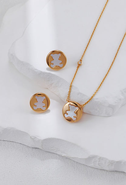 【Premium Quality】S925 Silver Vintage Gold-Plated White Shell Bear Stud Earrings