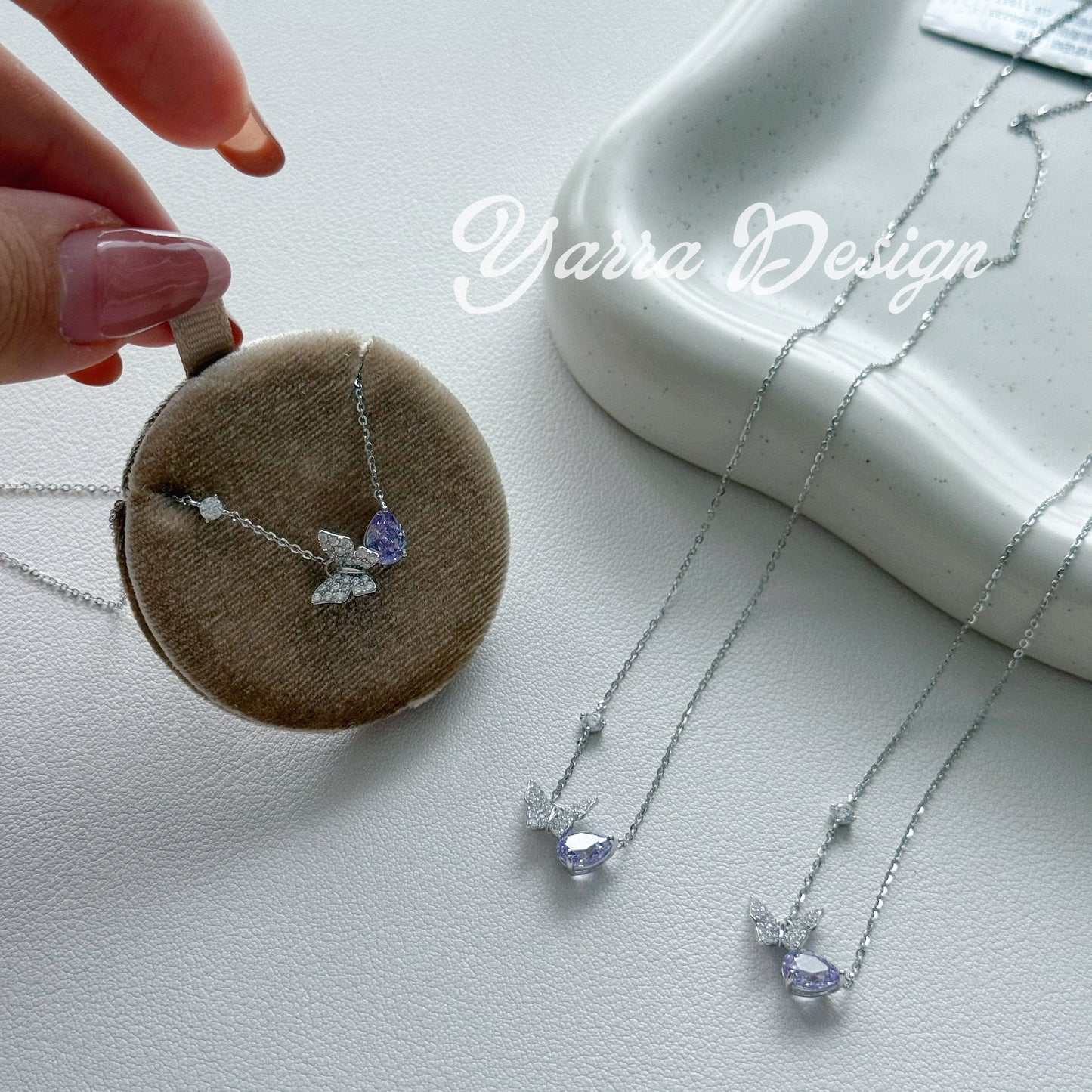 S925 Sterling Silver Purple Ice-Cut Butterfly Necklace | Certified