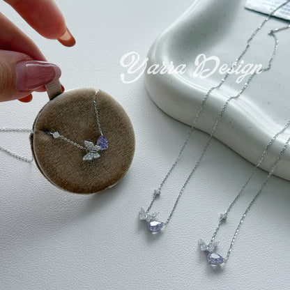 S925 Sterling Silver Purple Ice-Cut Butterfly Necklace | Certified