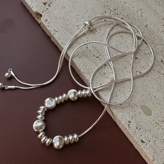 925 Sterling Silver Bow Bead Necklace