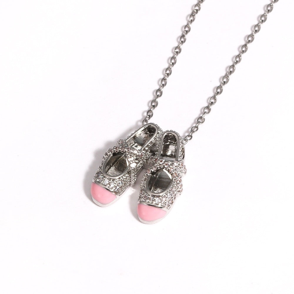 Mini Ballet Shoe Pendant Necklace | Cubic Zirconia | Gold / Silver