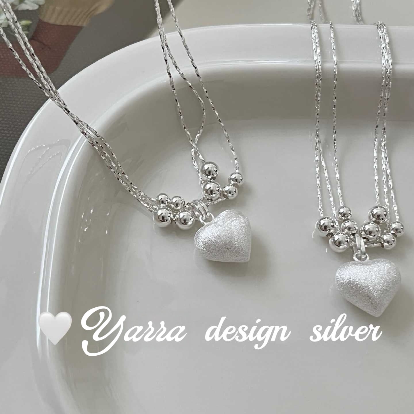 S925 Sterling Silver Layered Brushed Heart Necklace