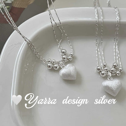 S925 Sterling Silver Layered Brushed Heart Necklace