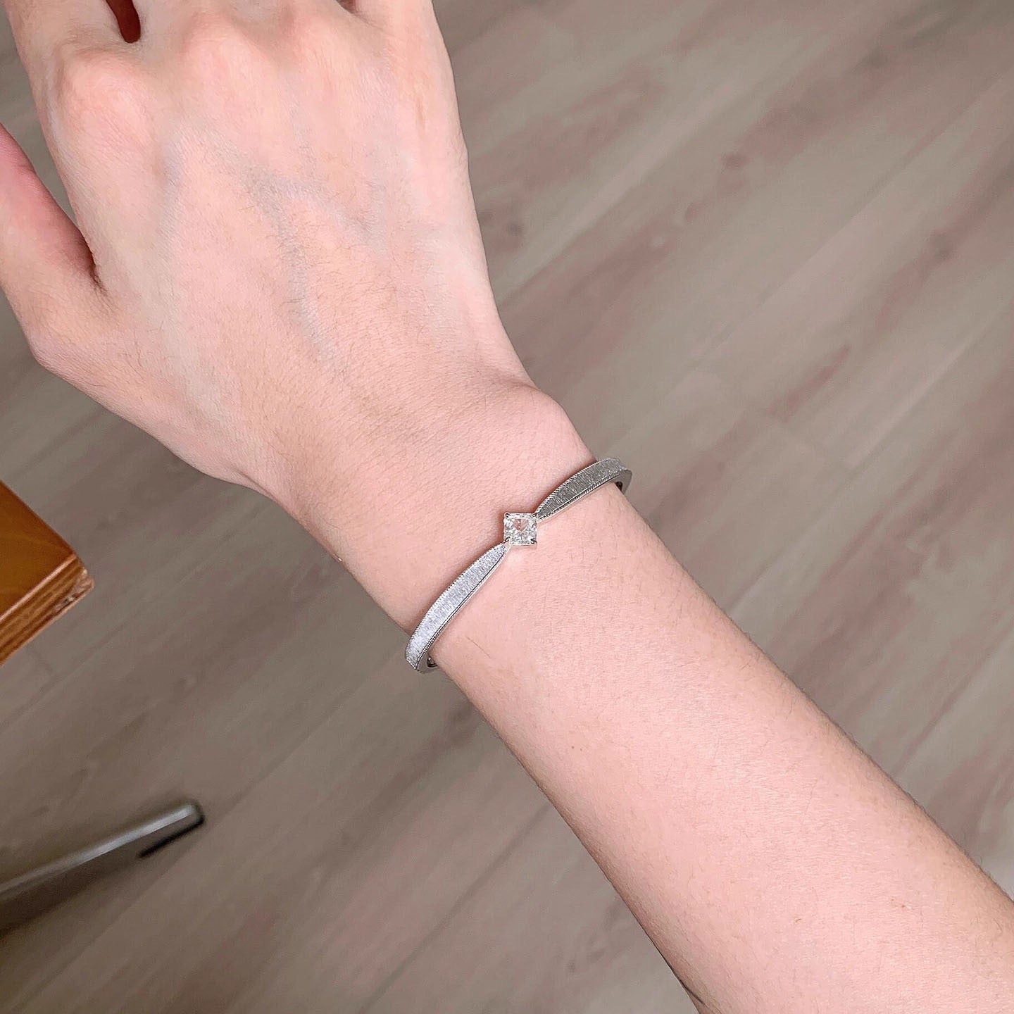 Silver Brushed Crystal Cuff Bracelet