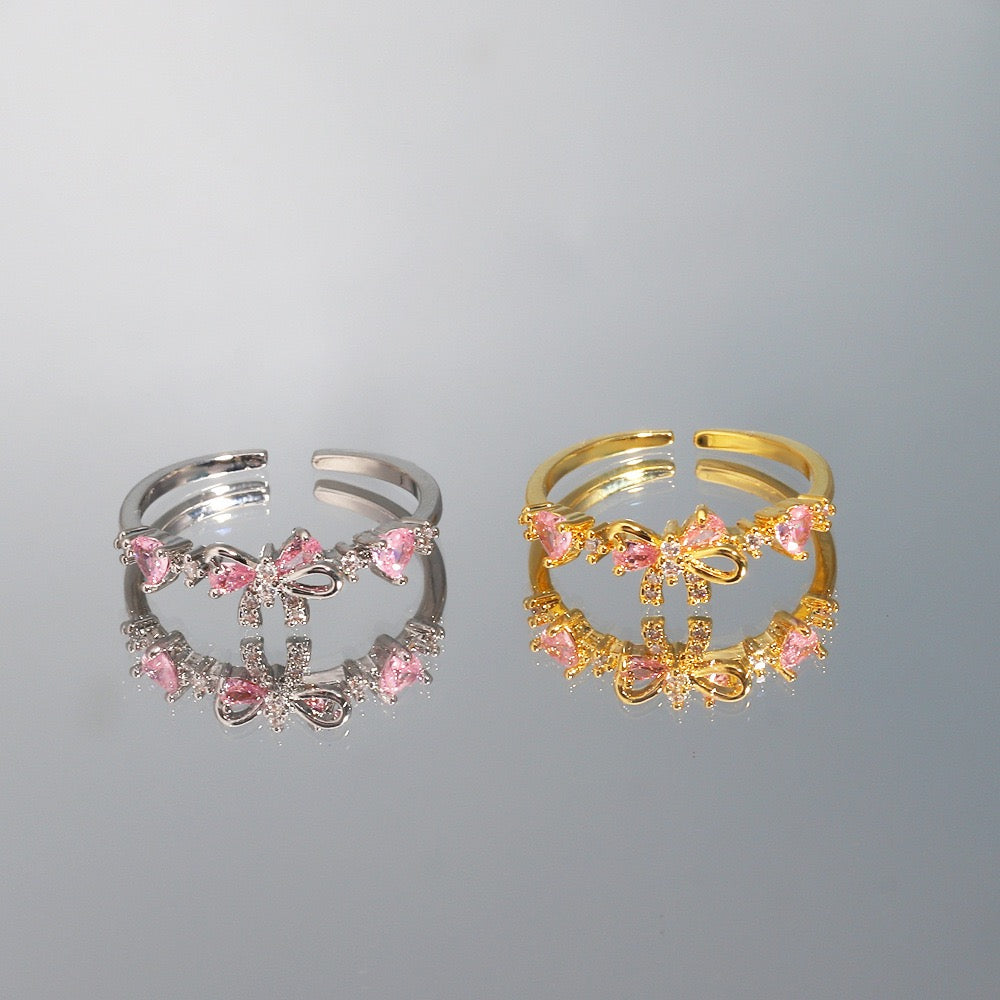 Bow Ring | Cubic Zirconia | Adjustable Open Ring | Sweet Luxury